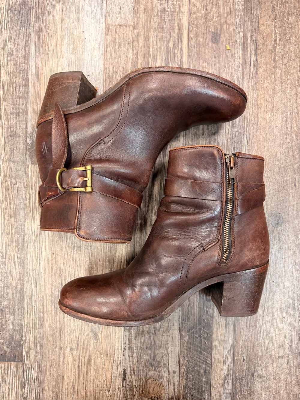 Frye Brown Malorie Knotted Leather Ankle Heeled Boots Size 9.5